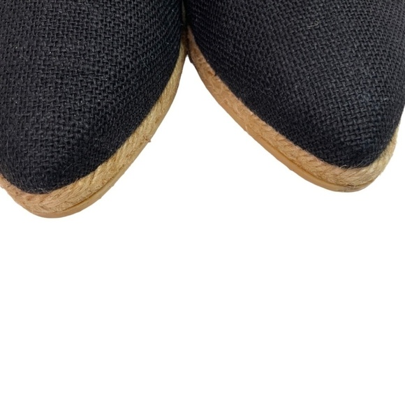 ATELIERS Black Leather Backed Canvas Pointy Toe Lace Up Espadrille Wedges Sz 8.5 - Picture 8 of 10